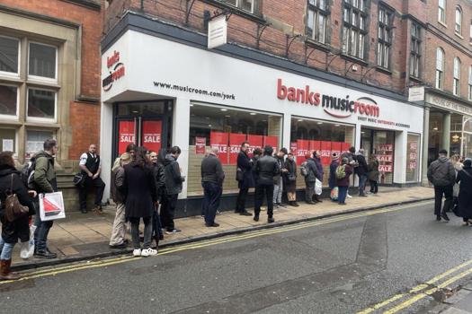 The queue outside Banks Musicroom in York, as it opened for its closing-down sale