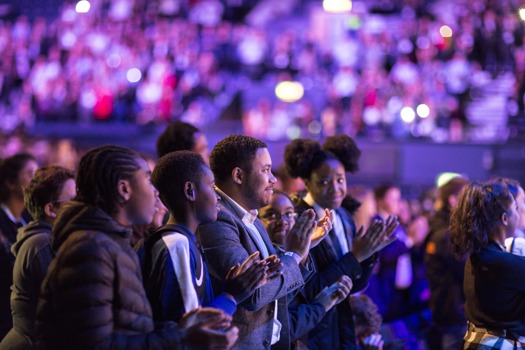  Ben Turner watching Rap Club members perform at Wembley Stadium