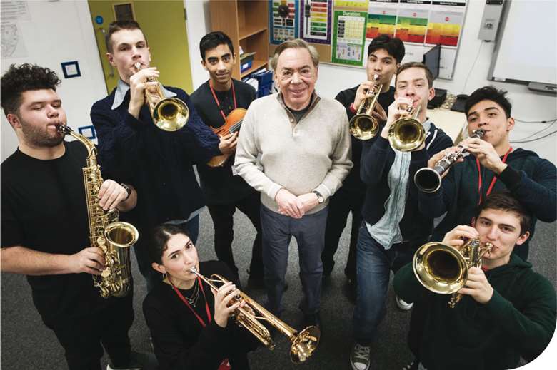  Andrew Lloyd Webber with Music in Secondary Schools Trust pupils