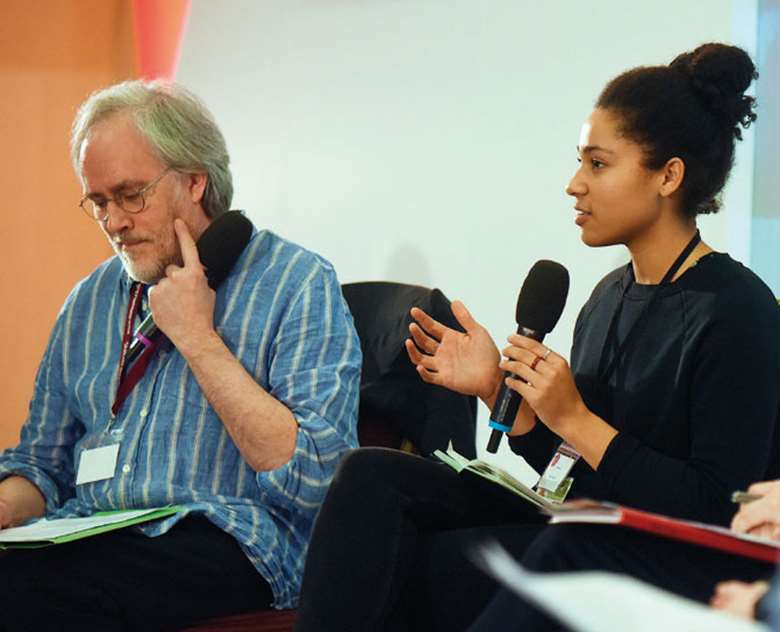  Amaechi and Davidson speaking at the Music Mark conference 2018
