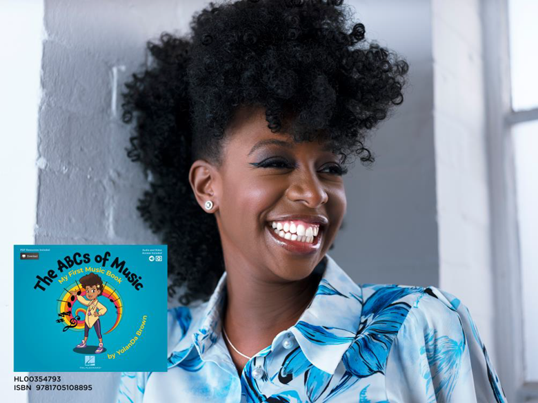 YolanDa Brown and the cover of her new book The ABCs of Music: My First Music Book