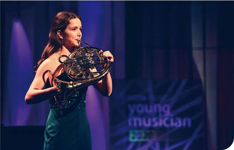  French horn player Annemarie Federle performing in the grand final of BBC Young Musician 2020