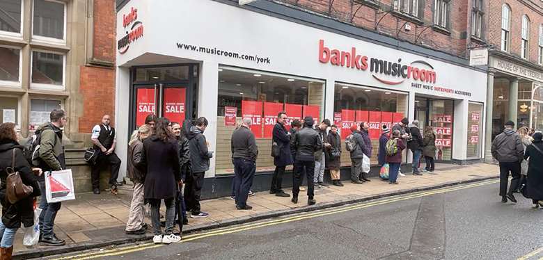 A queue outside Banks Musicroom in Lendal, York, as it opened for the closing-down sale