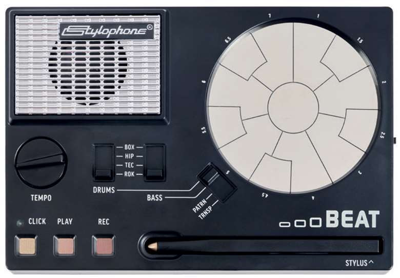 The Stylophone BEAT can mix and match four different drum-kits with four bass sounds
