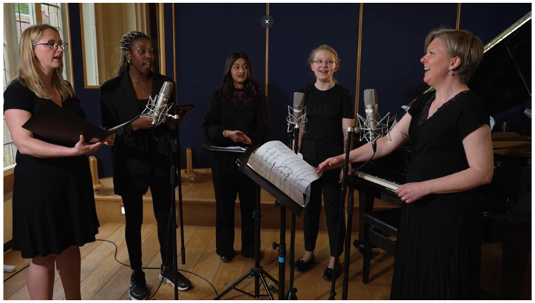 Gemma King, Gabriella Liandu, Zoha Sohail, Annabel Ledgard and Rebecca Ledgard singing ‘All Will Be Well’ by Ruairi Edwards