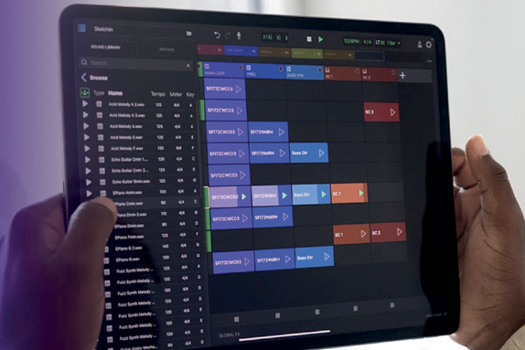 The Pro Tools Sketch work area appears as a grid where you can place Audio or MIDI clips onto 16 vertical tracks