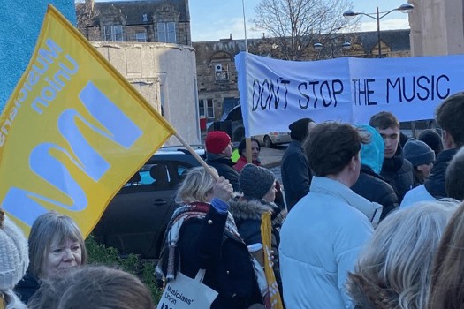 A demonstration with the MU in Dalkeith, in protest against proposed 60 per cent cuts to the music service