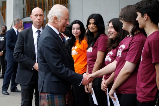 Big Noise musicians are presented to King Charles at the Scottish Parliament