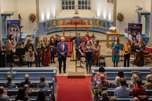  Students from St Mary's Music School with novelist Alexander McCall Smith and composer Ailie Robertson